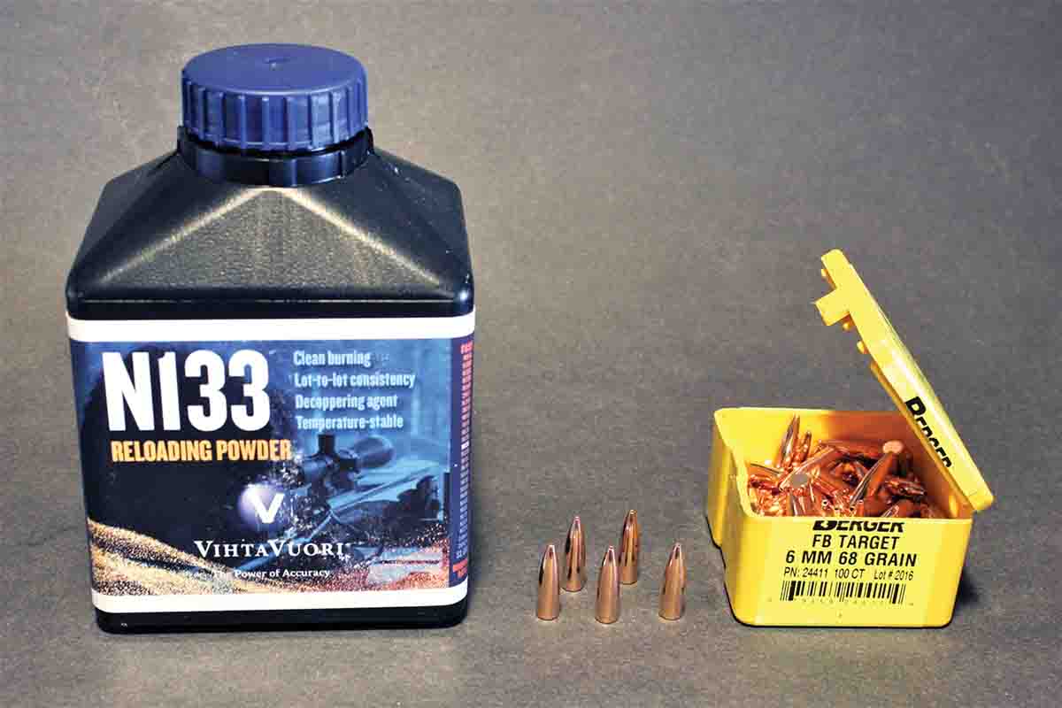 Since Berger recently discontinued the 6mm, 65-grain flatbase target bullet, John has started retrying the 68-grain bullet with Vihtavuori N133 powder – and the early results look promising.